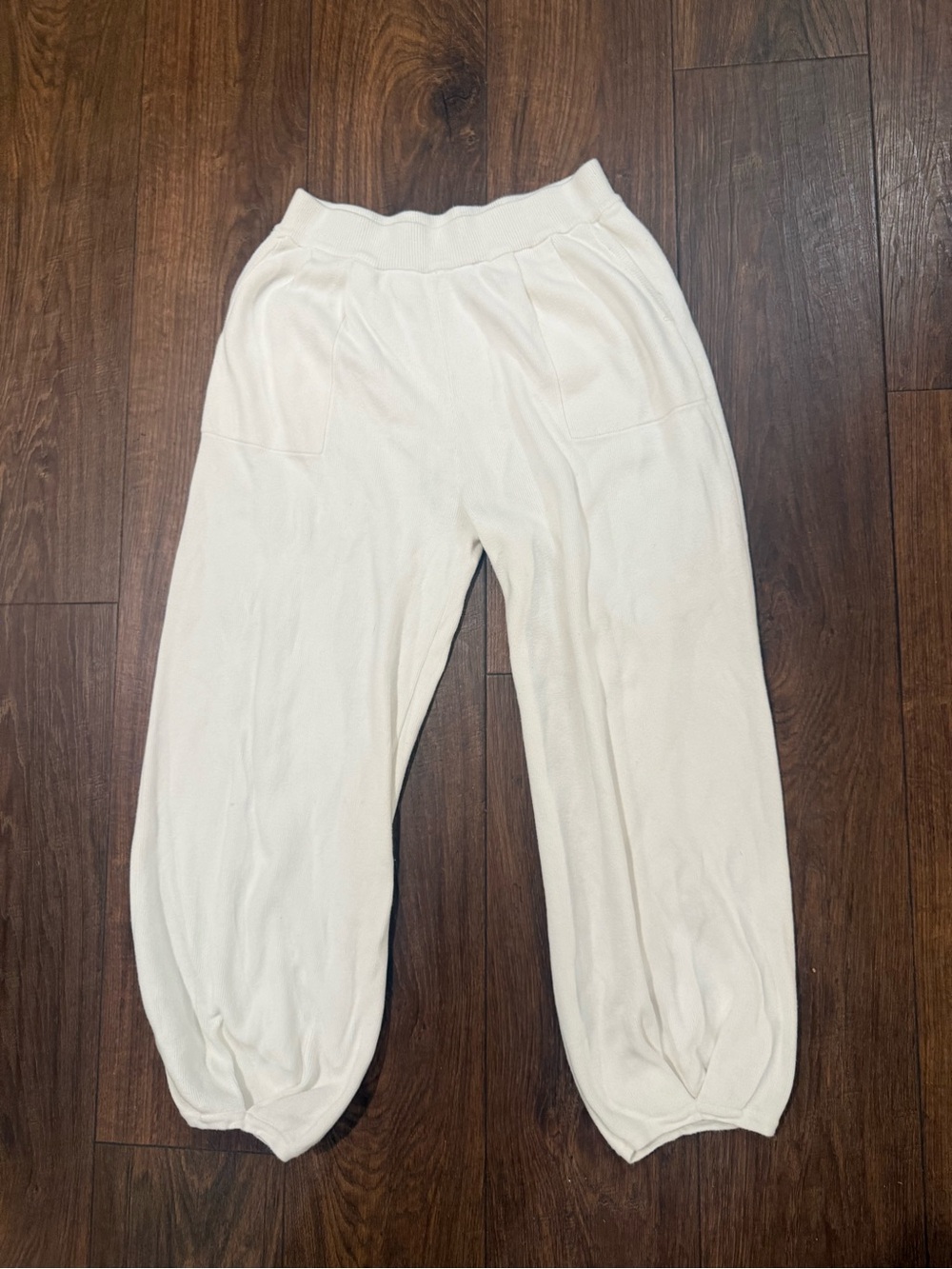 White Knit Lounge Pants - Soft Elastic Waist